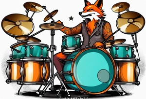 Evil fox playing drums tattoo idea