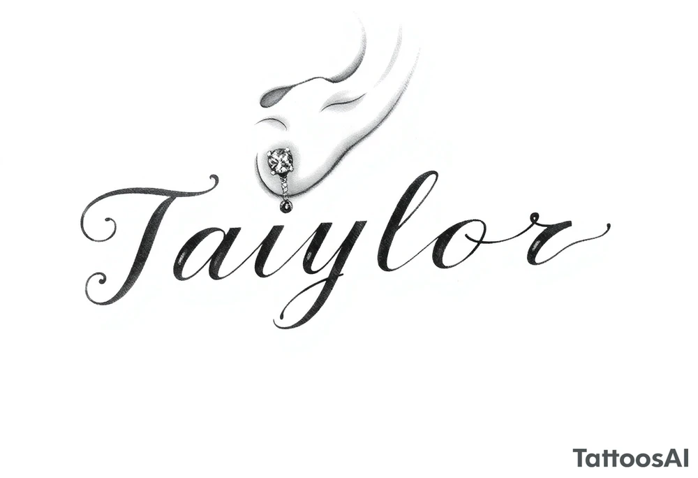 The name Taiylor spelled horizontal with the O as a diamond ring behind the ear tattoo tattoo idea