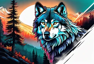 wolf mountain forest tattoo idea