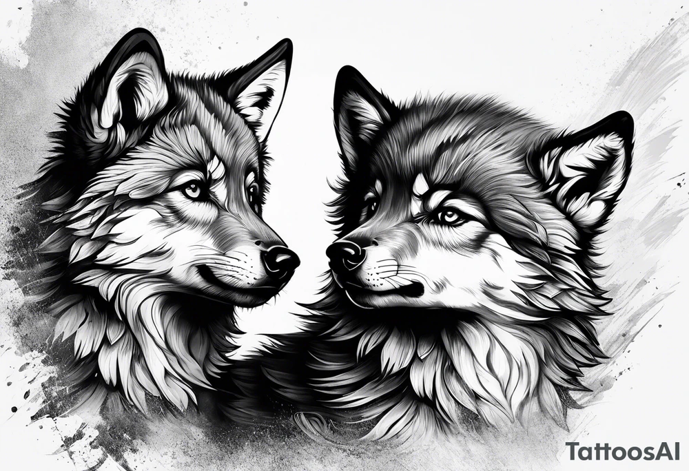 2 wolf cubs adoring and cute tattoo idea