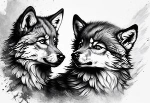 2 wolf cubs adoring and cute tattoo idea