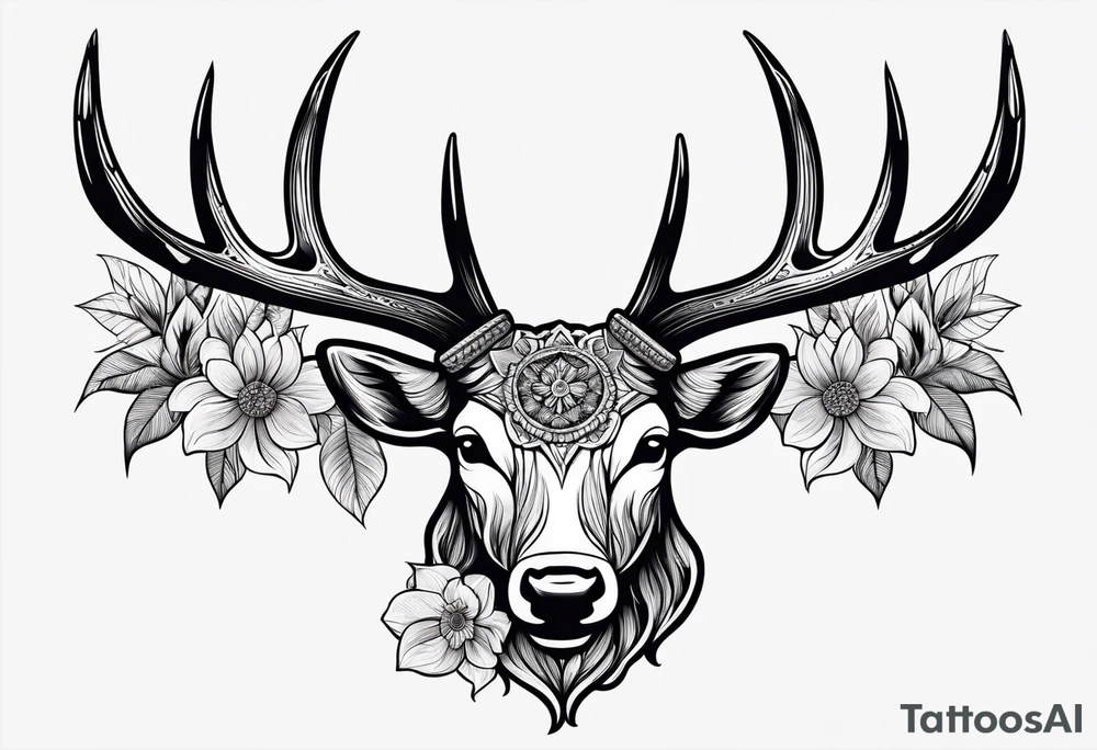 antler with flower tattoo idea