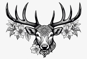 antler with flower tattoo idea