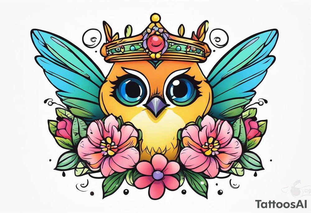 Fairy flower bird crown tattoo idea