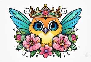 Fairy flower bird crown tattoo idea