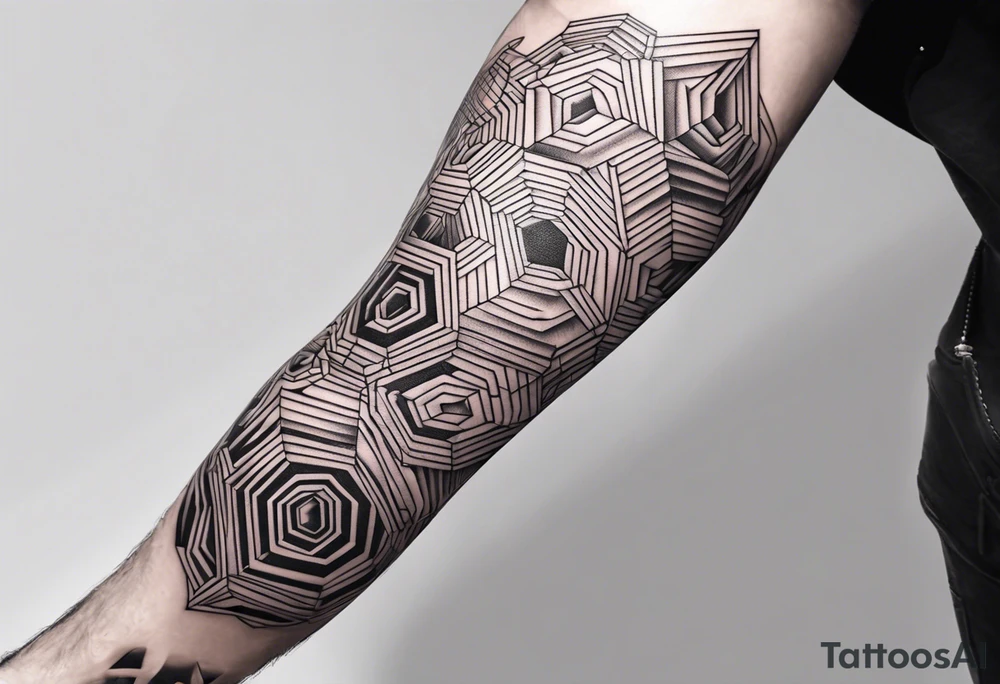 geometric full male leg sleeve tile honeycomb tattoo idea