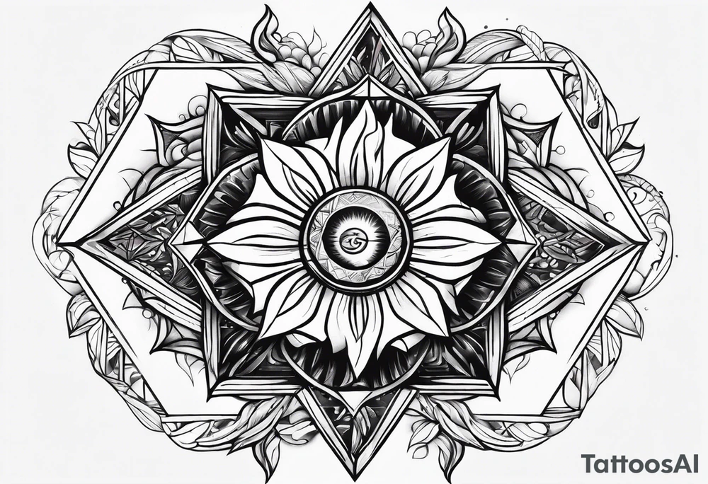 Sun drawing inside of a diamond shape tattoo idea