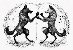 stick figures of two wolves dancing on their hind legs. tattoo idea