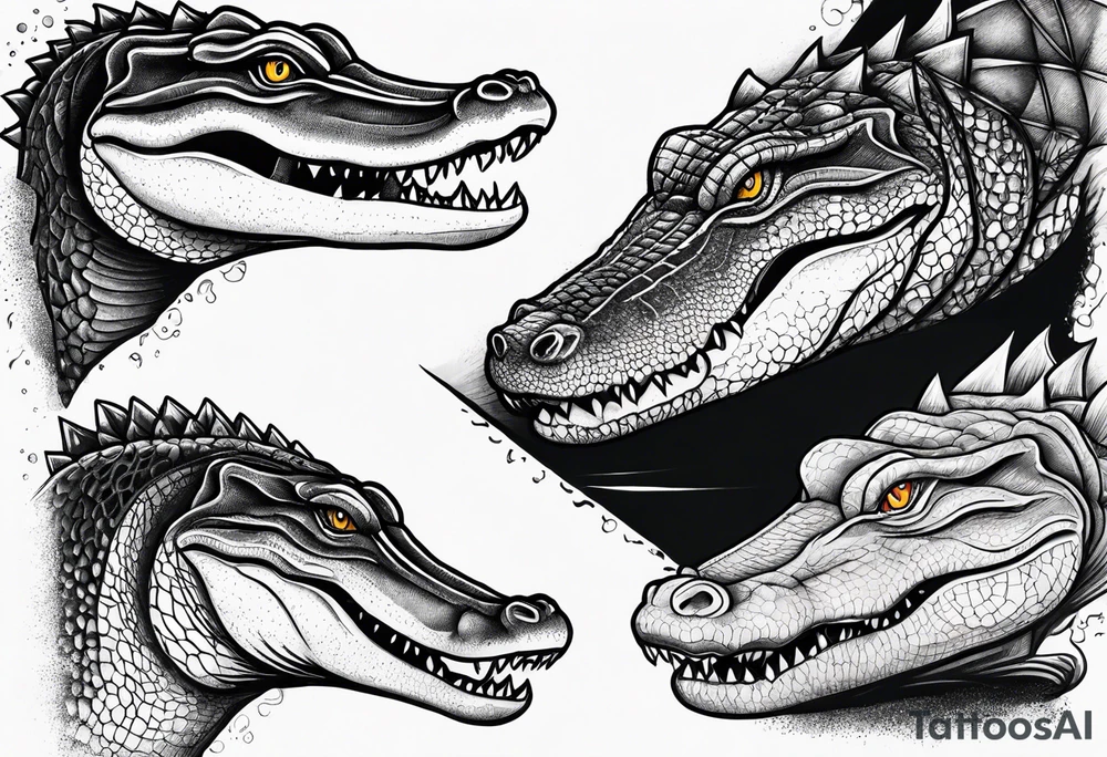 Arm sleeve with alligators and lightning tattoo idea