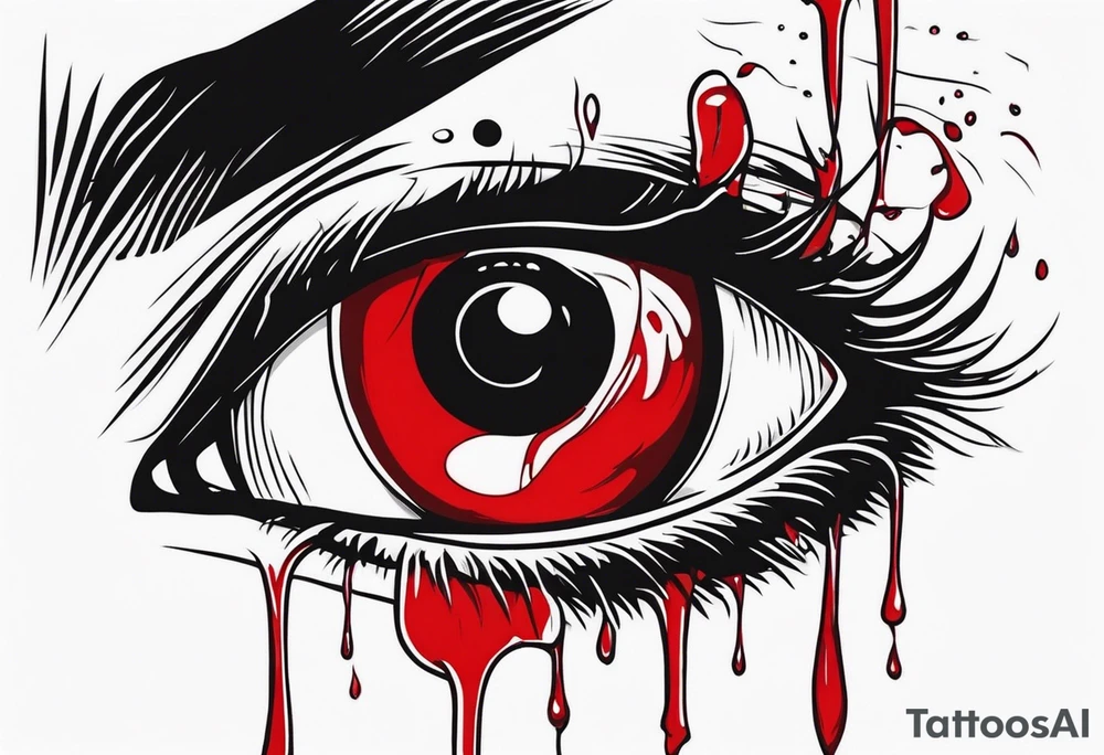 Bleeding tear draining to down from  one red eye tattoo design model tattoo idea