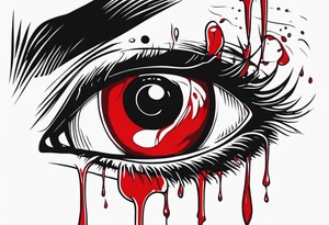 Bleeding tear draining to down from  one red eye tattoo design model tattoo idea