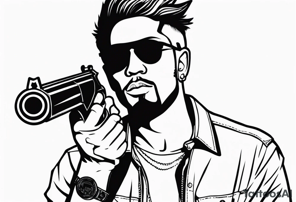 capricorn man with sunglasses and gun tattoo idea