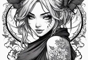 Anime girl with demon embracing her tattoo idea
