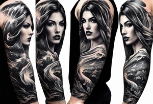 Full arm sleeve. Great Danes in waterfall tattoo idea
