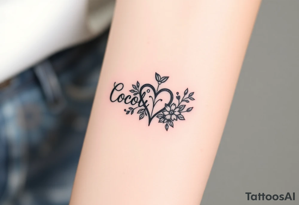 Color splash ambigram and flowers or hearts tattoo idea