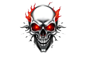 gothic skull with red fire eyes tattoo idea