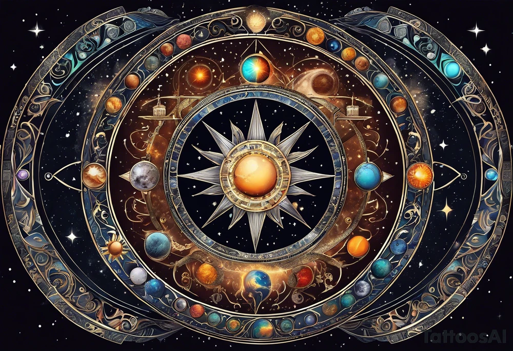 Astrology, Cancer, Natal Chart, symbolic, vision, yin yang, the moon, the sun, Uranus, Pluto, spiritual third eye, mystical armband tattoo idea