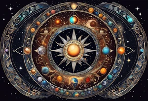 Astrology, Cancer, Natal Chart, symbolic, vision, yin yang, the moon, the sun, Uranus, Pluto, spiritual third eye, mystical armband tattoo idea