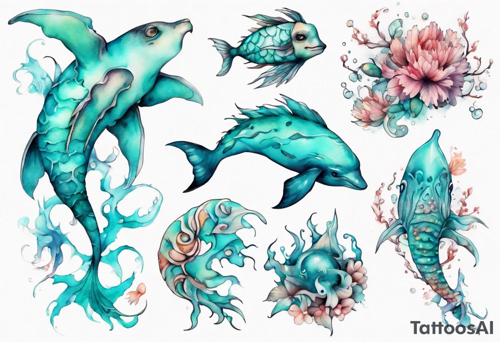 a beautiful feminine turquoise seas creature tattoo idea