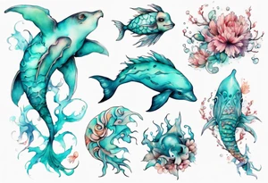 a beautiful feminine turquoise seas creature tattoo idea