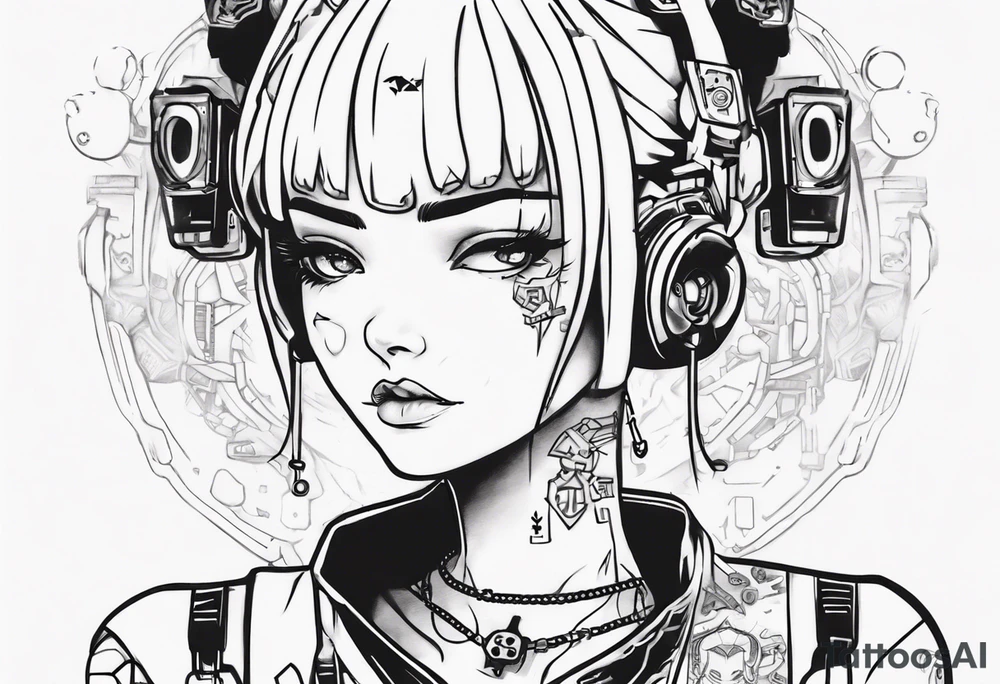 Cute cyberpunk girl, tattoo idea