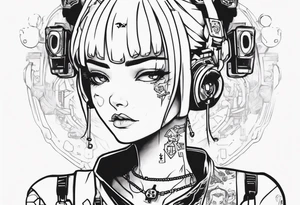 Cute cyberpunk girl, tattoo idea