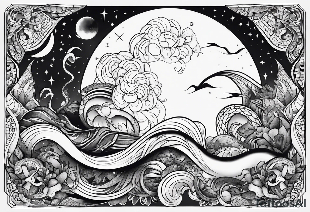 Moon, snake, cosmos tattoo idea