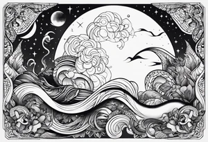Moon, snake, cosmos tattoo idea
