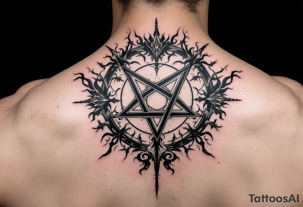 powerful wicca symbol surrounded with magic tattoo idea