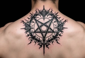 powerful wicca symbol surrounded with magic tattoo idea