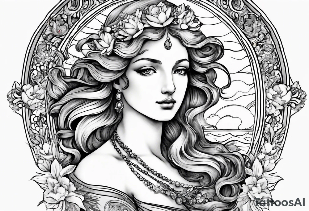 Full body goddess birth of Venus tattoo idea