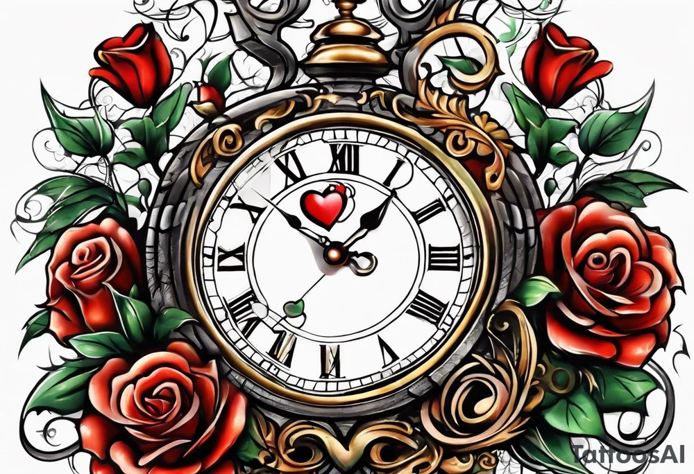 Heart with clock hands on 8 and 5 tattoo idea