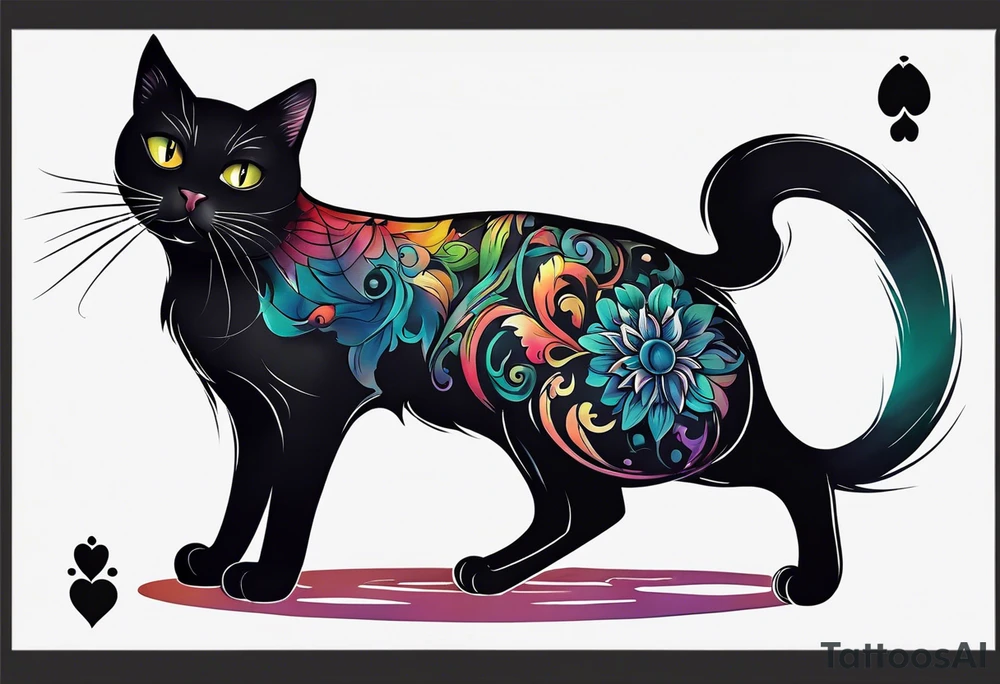 Black cat with a funny swrater ahirt tattoo idea