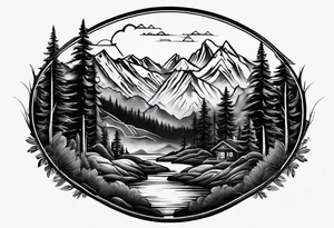 Full sleeve tattoo that symbolizes Family Love, memories of deceased family, mental health, adventure in mountains tattoo idea