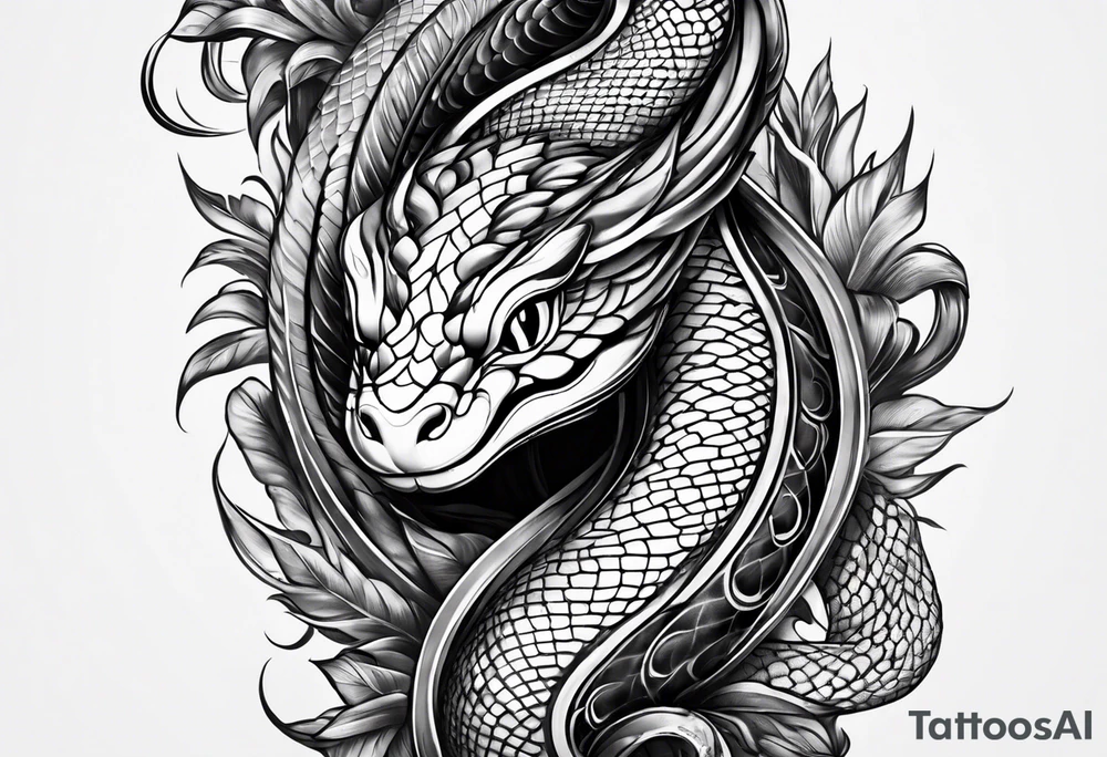 snake going around calf tattoo idea