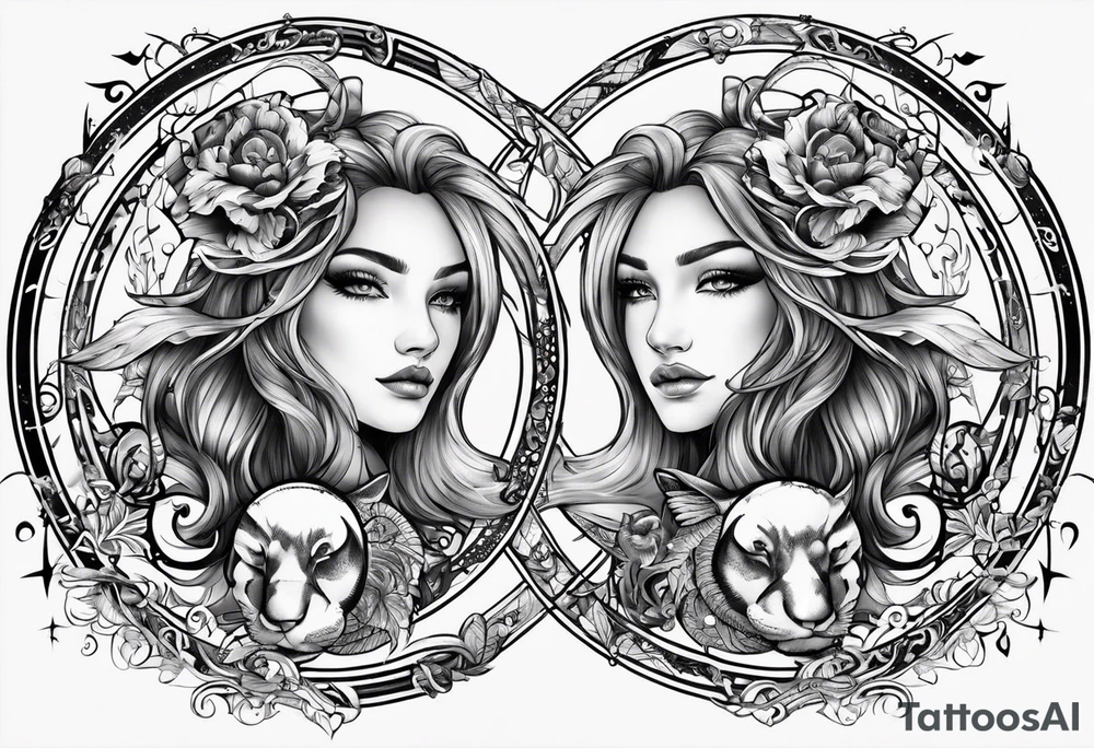 Zodiac sign Pisces and Sagittarius over 2 Leo and 2 Capricorn tattoo idea