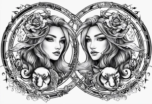 Zodiac sign Pisces and Sagittarius over 2 Leo and 2 Capricorn tattoo idea