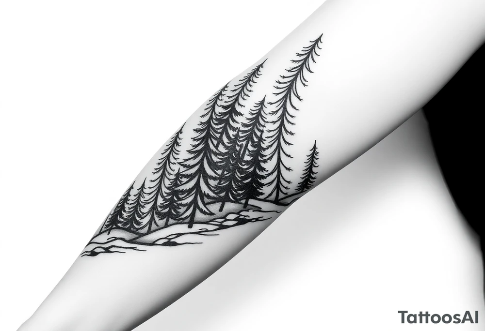 Coniferous forest tattoo sleeve black and gray tattoo idea Coniferous forest tattoo sleeve black and gray tattoo idea