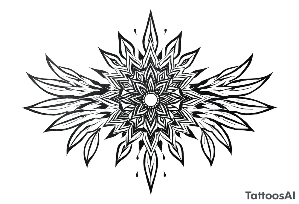 spiritual bold line feather indian mandala shaman tattoo idea
