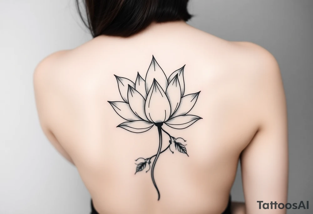 Lotus unalome with stems and leaves underboob tattoo idea