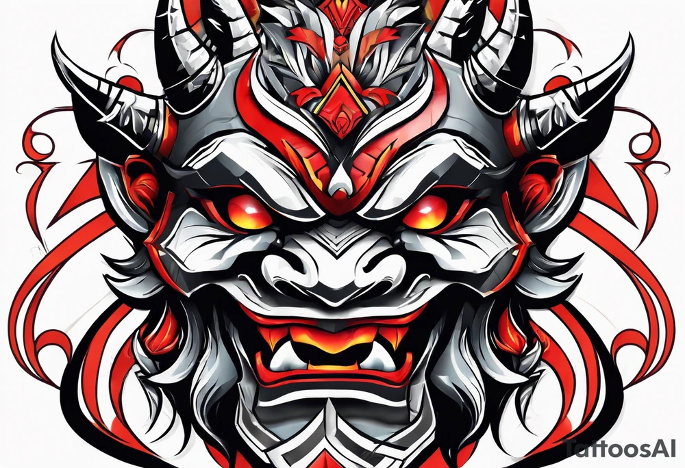 Protection against evil Oni mask tattoo idea