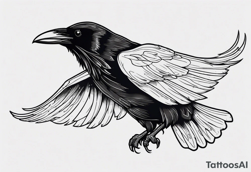 A flying raven on the chest tattoo idea