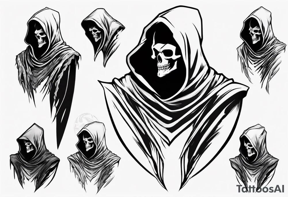 side view, hooded reaper upper body, no skull tattoo idea side view, hooded reaper upper body, no skull tattoo idea