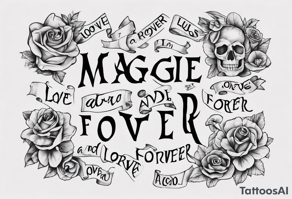 The words Maggie and Lucas and Love and Forever in a crossword puzzle tattoo idea