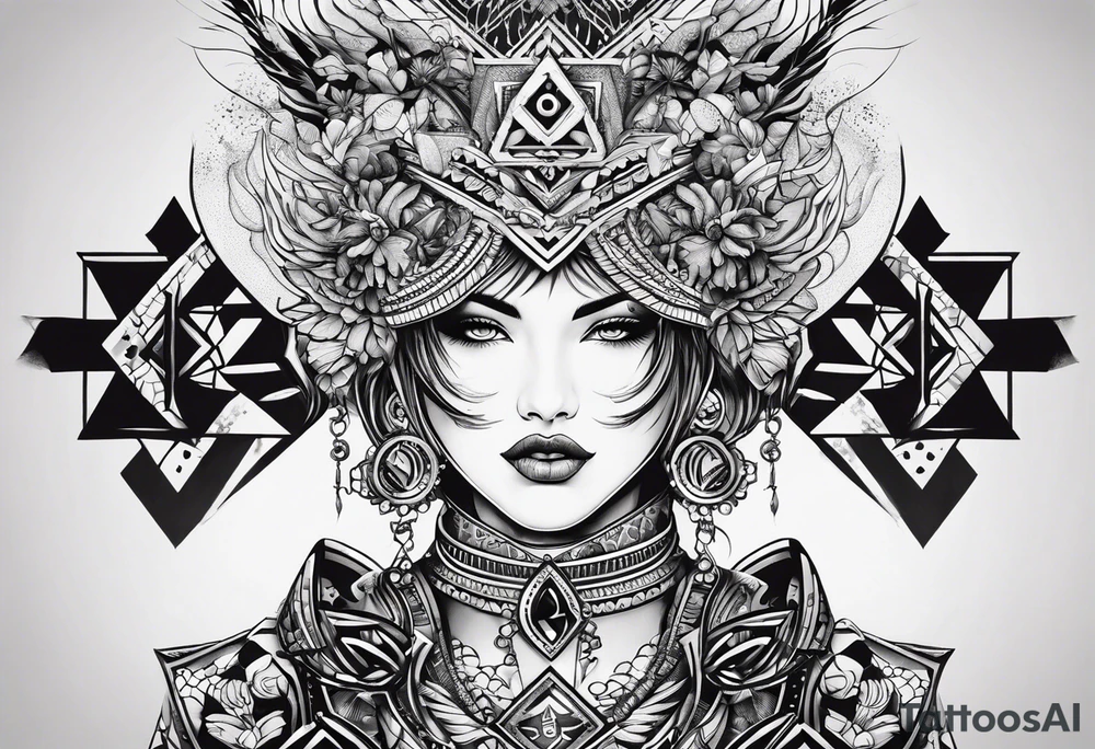 Geometric patch work punk music tattoo idea