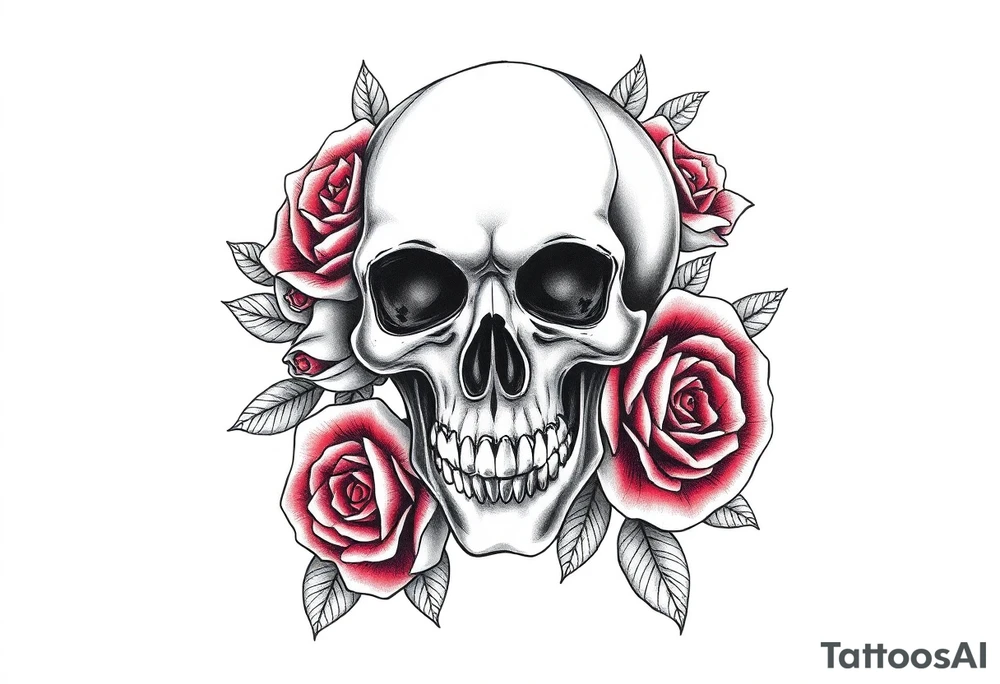 skull and roses tattoo idea