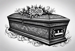 Coffin with leafy vines tattoo idea