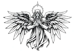 Holy Archangel, Biblical, Christianity, Hebrew, Guards of Christianity, Holding a sword, having six wings, seraphim, seek justice, love mercy, walk only with God tattoo idea