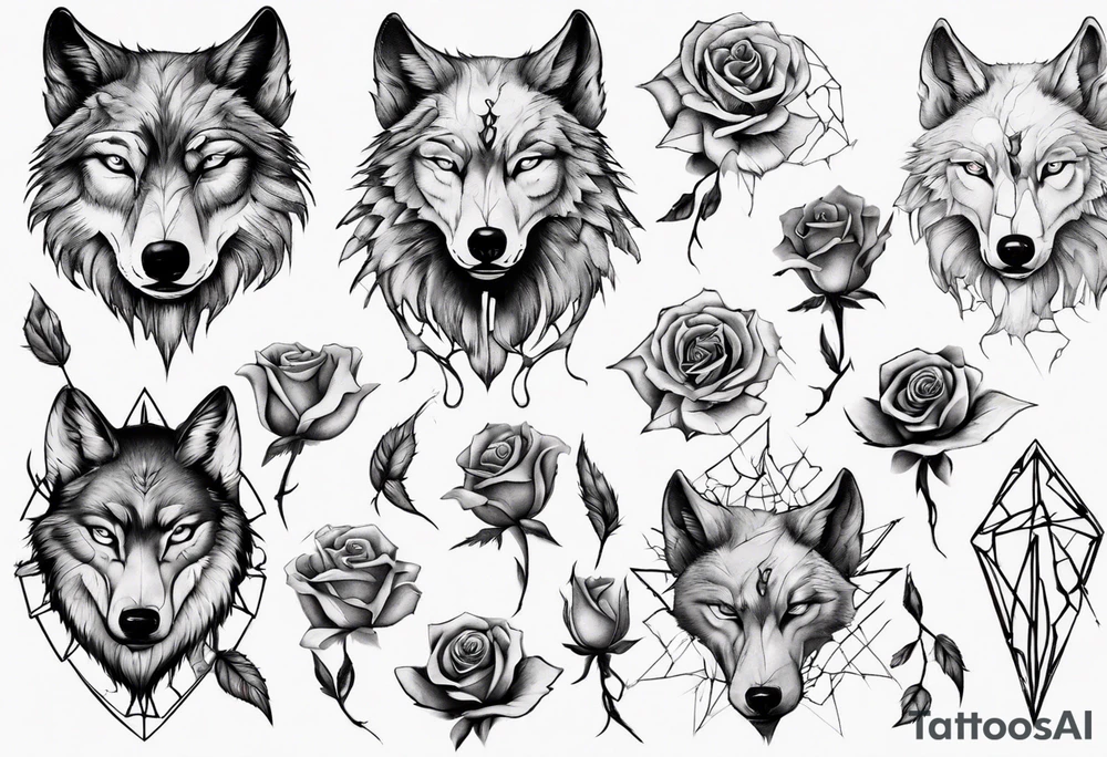 Wolf with roses and broken glass tattoo idea