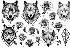Wolf with roses and broken glass tattoo idea